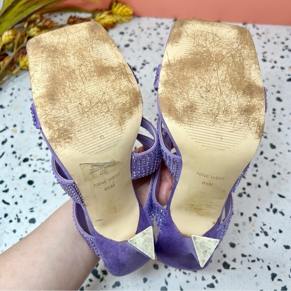 Nine West Y2K 90s Jeweled Women’s Purple Square Toe Heeled Sandals Sz 8 1/2” - Picture 8 of 10